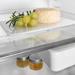 Glass shelves with stainless-steel-look decorative trim