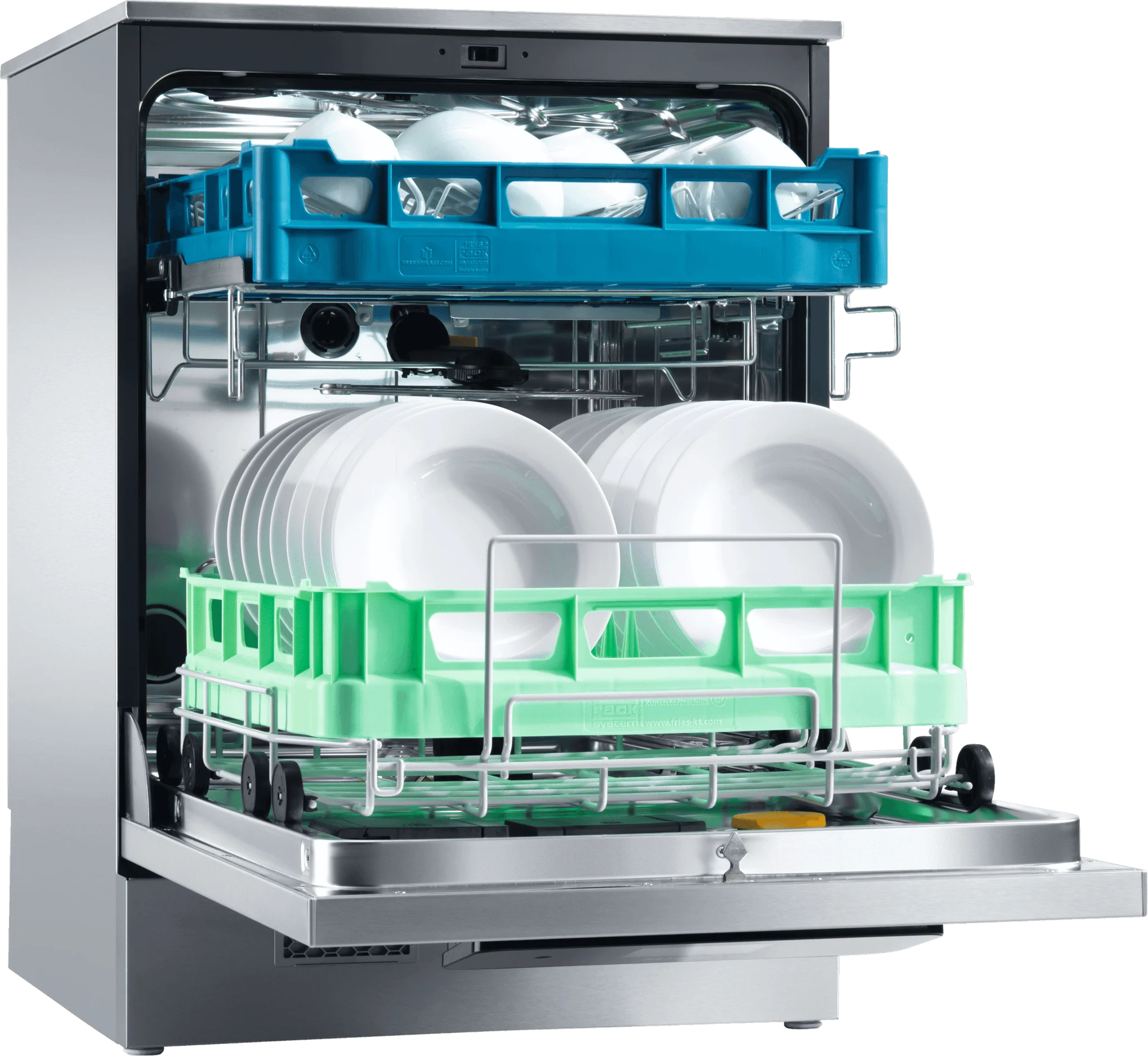 Plastic baskets on two levels