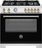 36 inch Dual Fuel Range, 5 Burner, Electric Oven - Gold Accents Bianco Matt