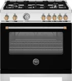 36 inch All Gas Range, 5 Burners - Gold Accents Bianco Matt