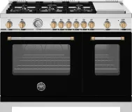 48 inch Dual Fuel Range, 6 Burners and Griddle, Electric Oven - Gold Accents Bianco Matt