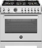36 inch Dual Fuel Range, 6 Brass Burners and Cast Iron Griddle, Electric Self-Clean Oven Carbonio