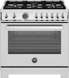 36 inch All Gas Range, 6 Brass Burners and Cast Iron Griddle Carbonio