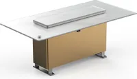 Cinetico Smart Dining Table in White, 5.3 cu.ft fridge and freezer with Bluetooth control