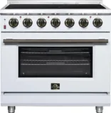 Massimo 36 Inch Freestanding Electric range, 5 radiant burners, 5.36 cf. True Convection oven, Air fryer kit, White