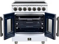 Massimo 30 Inch French Door Electric range, 5 radiant burners, 4.32 cf. True Convection oven, Air fryer kit, White