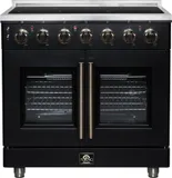Massimo 36 Inch French Door Electric range, 5 radiant burners, 5.36 cf. True Convection oven, Air fryer kit, Black
