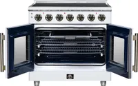 Massimo 36 Inch French Door Electric range, 5 radiant burners, 5.36 cf. True Convection oven, Air fryer kit, White