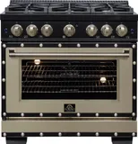 Valente 36" Dual Fuel Range in Black, 6 Sealed Burners, 71 000 BTU Cooktop Output , 5.2 Cu.Ft. convection Oven, Telescopic Racks