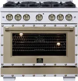 Valente 36" Dual Fuel Range in White, 6 Sealed Burners, 71 000 BTU Cooktop Output , 5.2 Cu.Ft. convection Oven, Telescopic Racks