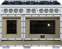 Valente 48" Dual Fuel Range in White, 8 Sealed Burners, 94 000 BTU Cooktop Output, 6.7 Cu.Ft. Double Oven, Telescopic Racks