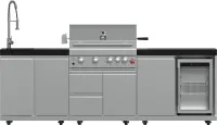 Bulnes 30-Inch BBQ, 60,000 BTU, 3 Burners with Sear & Rotisserie Infrared Burners, Stainless Steel Outdoor Kitchen with 1.8 cu.ft. Beverage Center & Black Granite Countertops