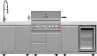 Bulnes 30-Inch BBQ, 60,000 BTU, 3 Burners with Sear & Rotisserie Infrared Burners, Stainless Steel Outdoor Kitchen with 1.8 cu.ft. Beverage Center & White Sintered Stone Countertops