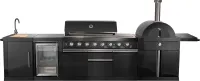 All Aperto 87,600 BTU Outdoor Kitchen, 4 Burners, Infrared Burners, Side Burner, Black Sintered Stone Countertops, Gas Pizza Oven, Sink Module, Bar & Beverage Center
