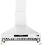 Venezia 36 Inch Wall-Mounted Range Hood in White with Touch Controls and Baffle Filters