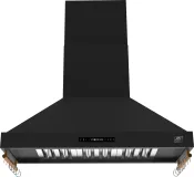 Venezia 48 Inch Wall-Mounted Range Hood in Black with Antique Brass Accessories, Touch Controls and Baffle Filters