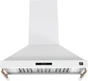 Venezia 48 Inch Wall-Mounted Range Hood in White with Antique Brass Accessories, Touch Controls and Baffle Filters