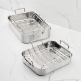 Brushed Clad Stainless Steel Roasters with Rack Large (16.5-inch)
