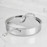 Polished Clad Stainless Steel Sauté Pans with Lid 5-Quart
