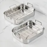 Polished Clad Stainless Steel Roasters with Rack Large (16.5-inch)