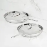 Polished Clad Stainless Steel Covered Skillets Large Covered (12.5-Inch)