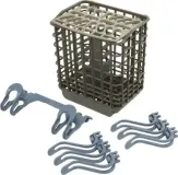 Dishwasher Silverware Basket Extension Kit (Grey/Blue) - Includes Six Light Item Clips, One Side Clip, and One Side Utensil Clip