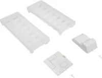 Ice Maker Kit, with (1) plastic closure, (3) hole plugs, (1) evaporator cover, (1) tube fitting cover and (2) ice trays