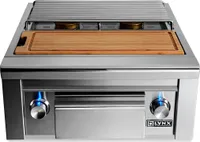 Double, side by side burners, maple cutting board & drawer