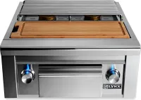 Double, side by side burners, maple cutting board & drawer