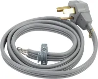 6' Gray Electric Dryer Power Cord with 30-amp, 3-Wire, right-angle plug, and adjustable strain relief bracket