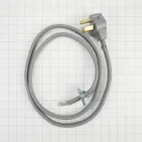 6' Gray Electric Dryer Power Cord with 30-amp, 3-wire, right-angle plug, and adjustable strain relief bracket