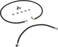 2' and 5' Black braided steam dryer hose kit with 90-degree elbow, Y-connector, and 5 washers - 1 pack