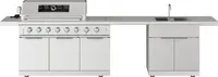 10 Ft. Outdoor Kitchen Island With Gas Grill & Side Burner, Sink & Drawer 77,000 BTU - Stainless Steel