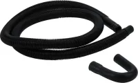 8' Black washer drain hose with molded and straight plastic fittings, U-shape rubber nozzle, and spring clamp - 1 pack