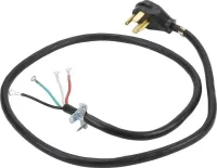 6' Black Electric Dryer Power Cord with 30-amp, 4-Wire, and 4 ring terminal connectors with right-angle plug
