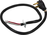 4' 4-Wire Range Power Cord, rated 40 A, with 4-wire, 4-ring terminal connectors, and right-angle 4-prong plug
