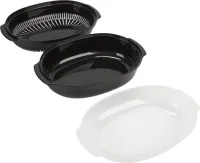 Universal Microwave Oven Steamer - Black for Standard Size Ovens, Includes See-through Lid, Steamer Basket Insert, and Bottom Piece (5-IN H X 12-IN W X 8 5/8-IN D)