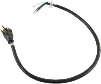 4' Electric Range Power Cord, rated 50 A, 4-wire with ring terminal connectors, and right-angle 4-prong plug
