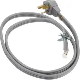 6' Gray Electric Dryer Power Cord with 30-amp, 3-wire, right-angle plug, and adjustable strain relief bracket