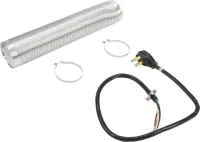 Electric Dryer Vent Kit with 4' power cord, right-angle 4-prong plug, 8' metal slit-cuff vent, and 4