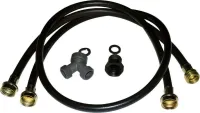 2' and 5' Black braided steam dryer hose kit with 90-degree elbow, Y-connector, 2 adaptors, and O-ring washers - 1 pack