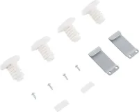 Washer & Dryer Stacking Kit for 24", with hooked galvanized steel brackets, 4 leveling dryer feet, 2 clips, and 4 screws