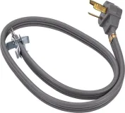 4' Electric Range Power Cord rated 50 A, with 3-wire 3-ring terminal connectors, and right-angle 3-prong plug