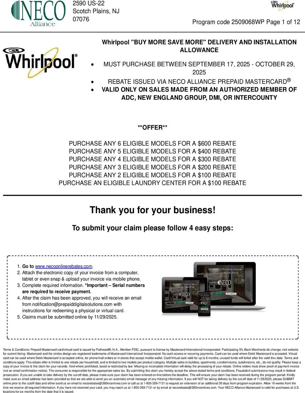 Whirlpool Buy More Save More Delivery and Installation Allowance