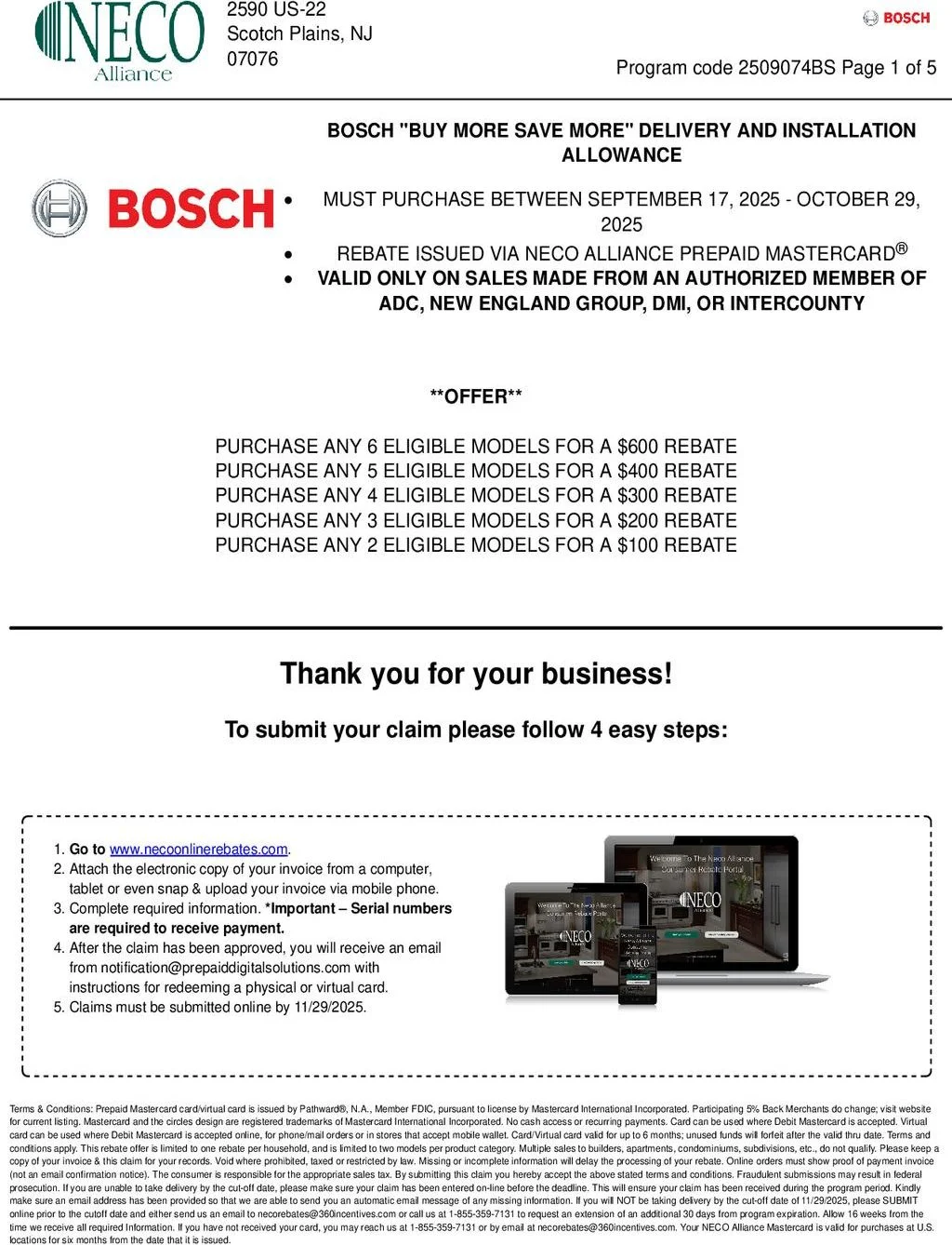 Bosch Buy More Save More Delivery and Installation Allowance