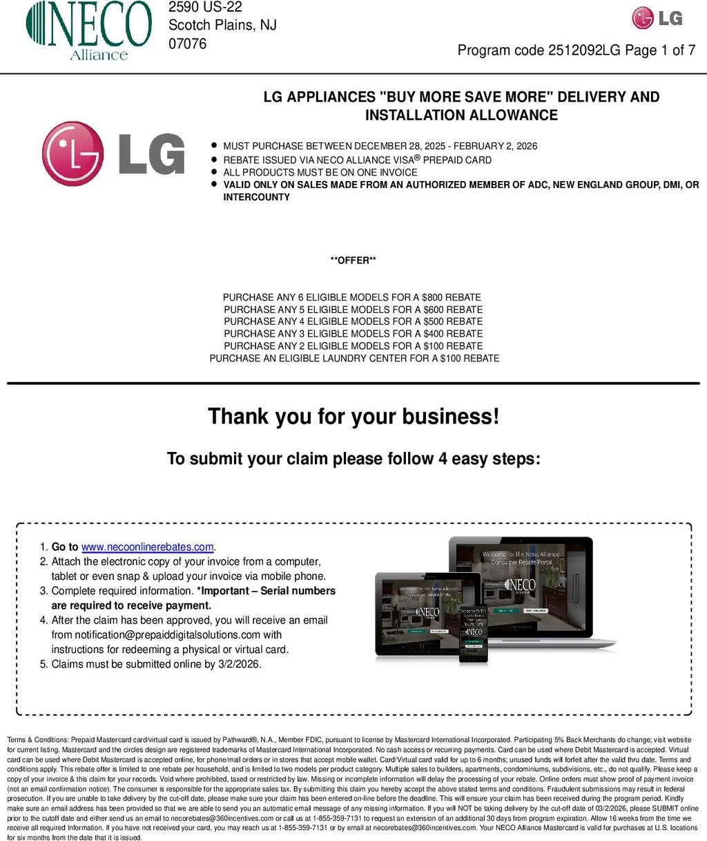LG Appliances Buy More Save More Delivery and Installation Allowance