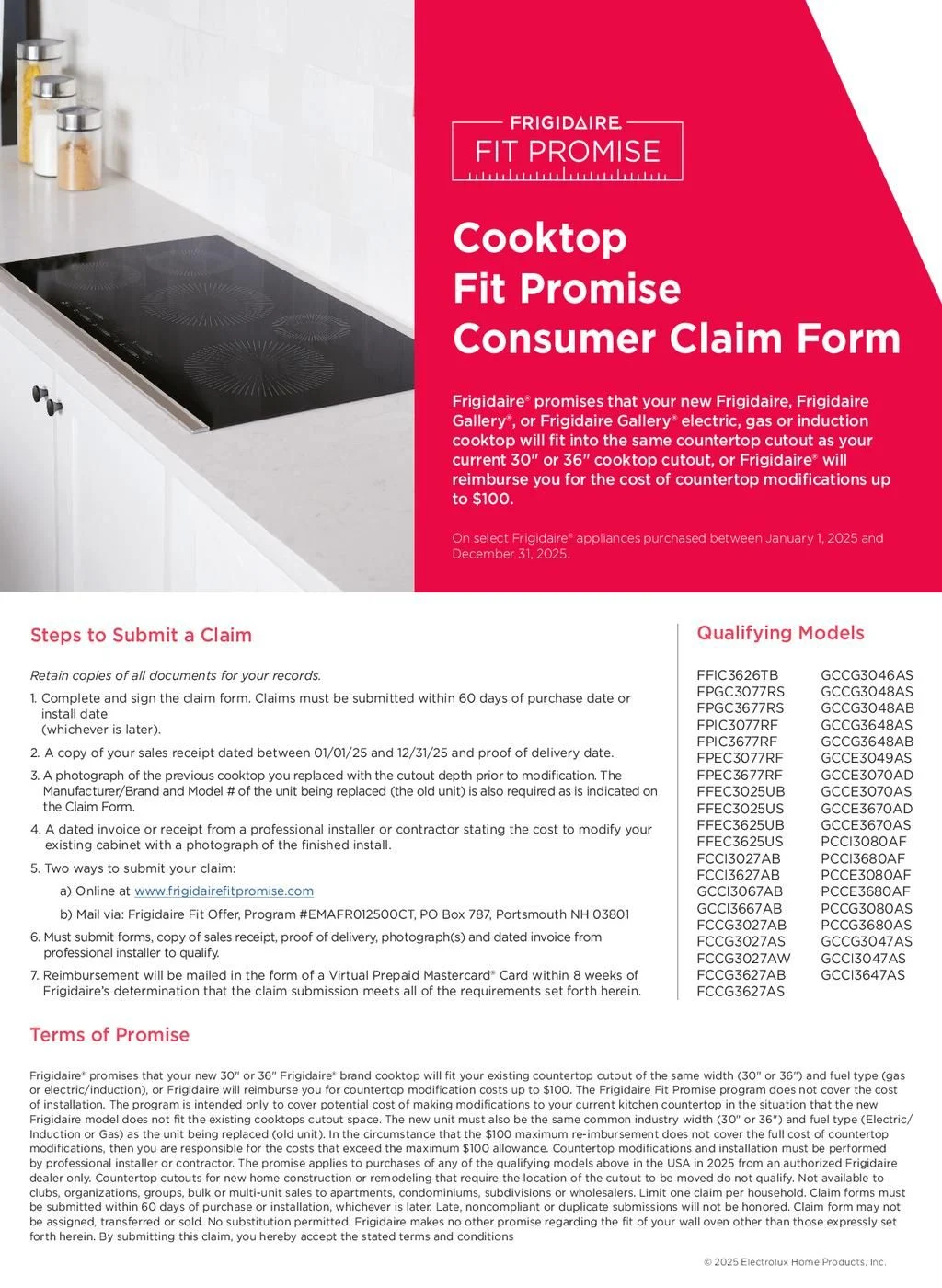 Frigidaire Cooktop Fit Promise Rebate