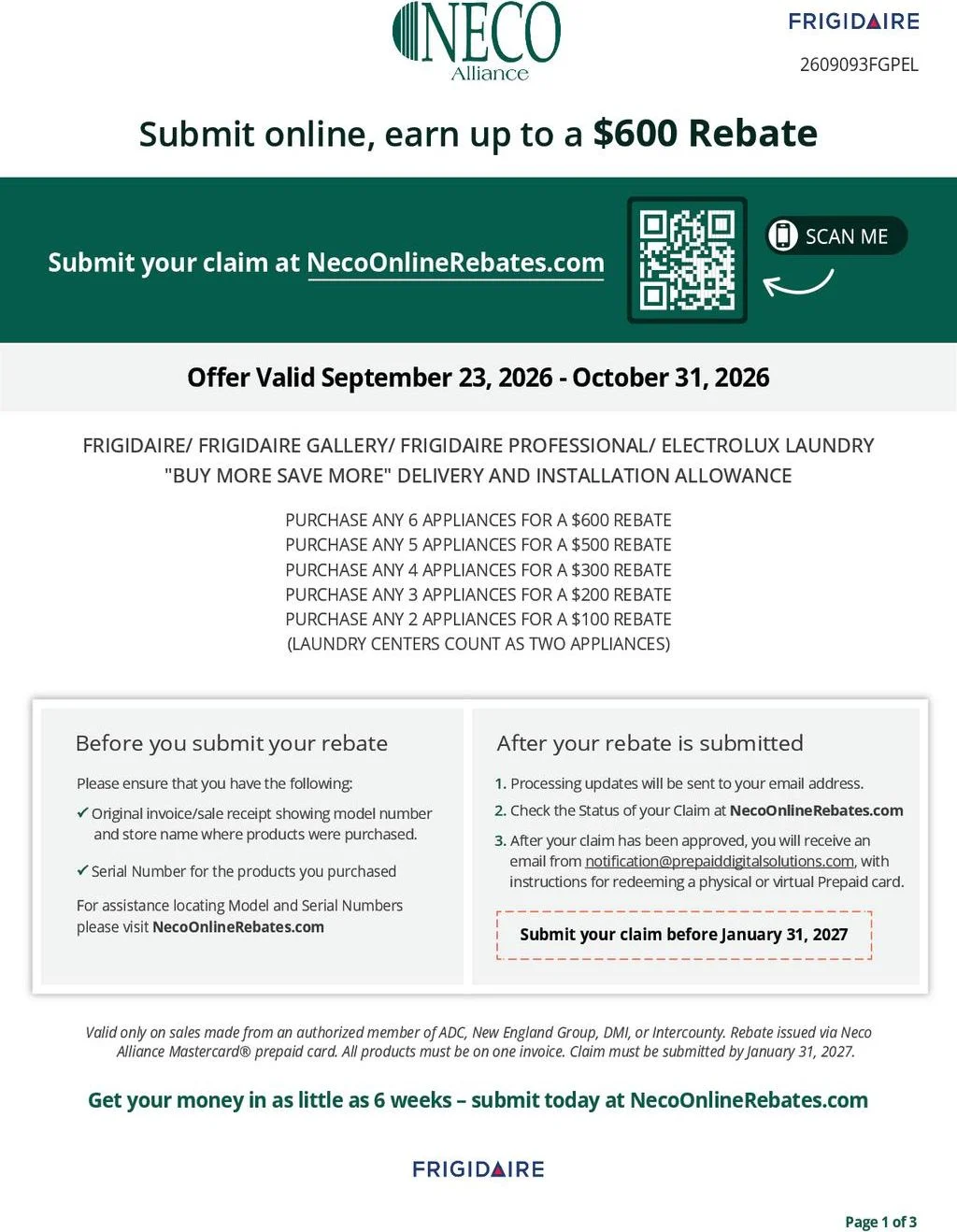 Frigidaire - Frigidaire Gallery - Frigidaire Professional - Electrolux Buy More Save More Delivery and Installation Allowance