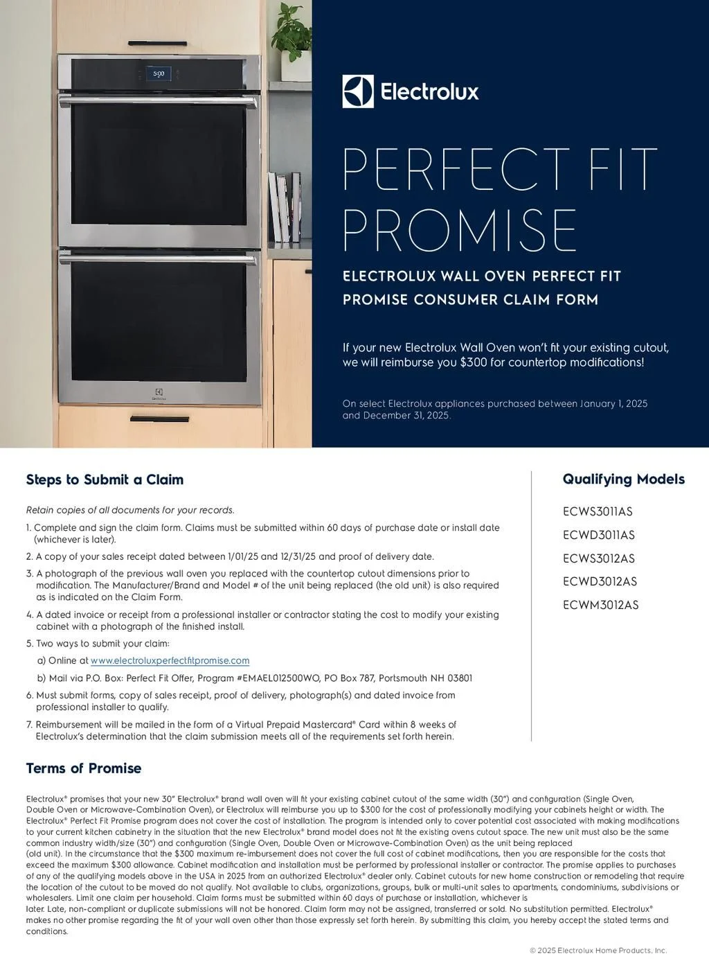 Electrolux Wall Oven Perfect Fit Promise Rebate