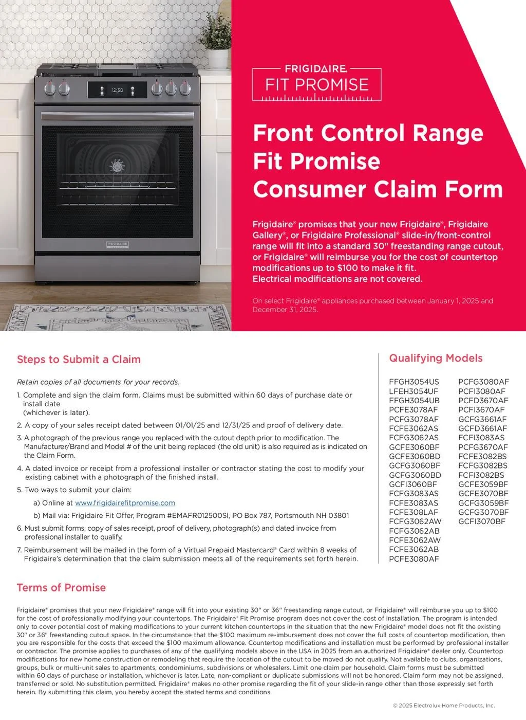 Frigidaire Range Fit Promise Rebate